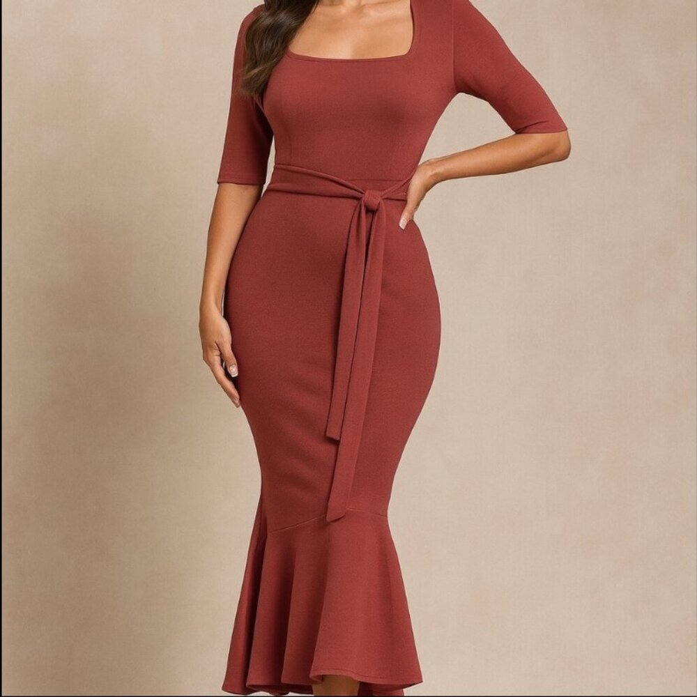 Eva Mendes NY&Co. Medium sexy body coral colored mermaid dress.